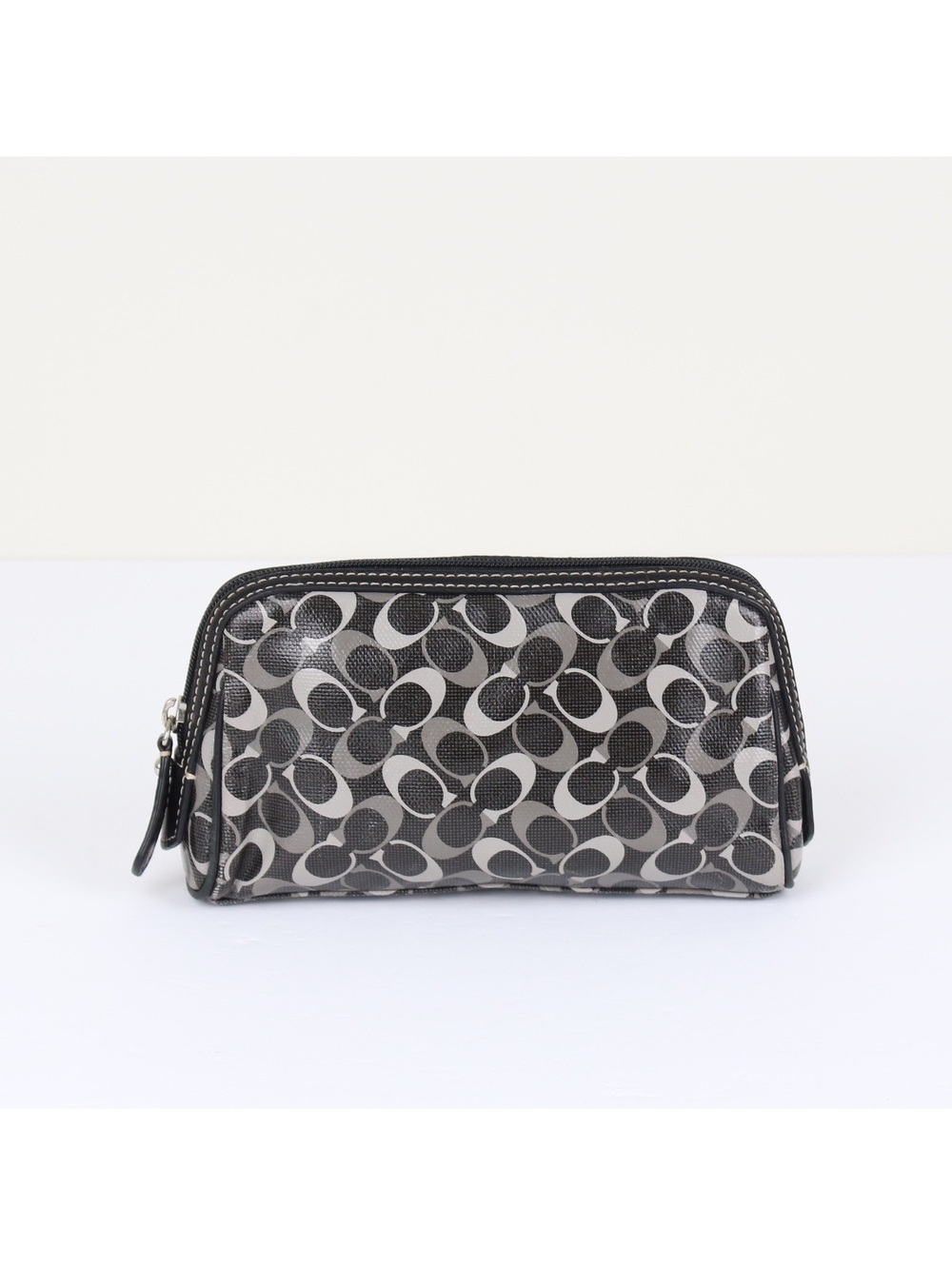 Coach Signature Monogram Toiletry Travel Pouch Grey Black